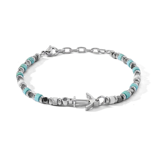 Bracciale uomo Comete in acciaio turchese aulite ed ematite
