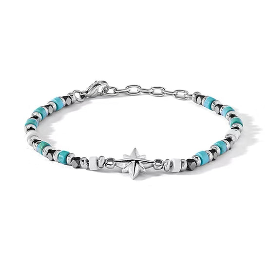 Bracciale Comete acciaio turchese aulite ematite rosa venti Regolabile 18-21 cm