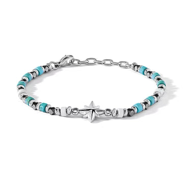 Bracciale Comete acciaio turchese aulite ematite rosa venti Regolabile 18-21 cm