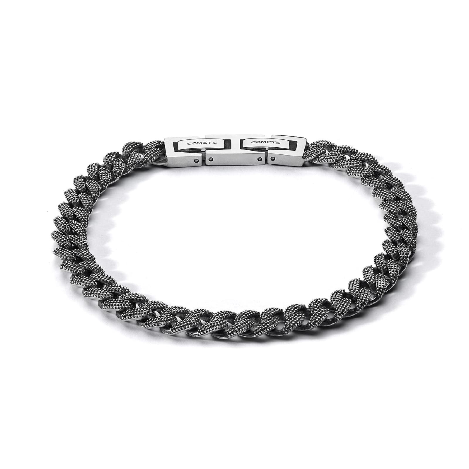 Bracciale Comete We Are unisex in argento brunito e acciaio 17 cm