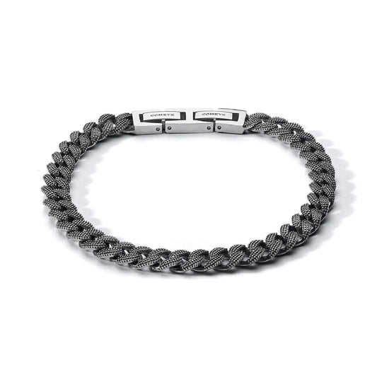 Bracciale Comete We Are unisex in argento brunito e acciaio 17 cm