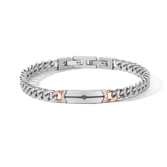 Bracciale Comete in acciaio pvd oro rosa e diamante nero uomo 20 cm