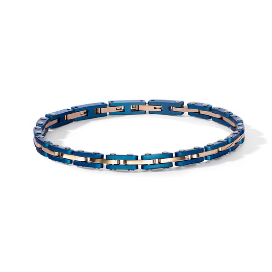 Bracciale catena Comete in acciaio pvd oro rosa e blu uomo 21 cm