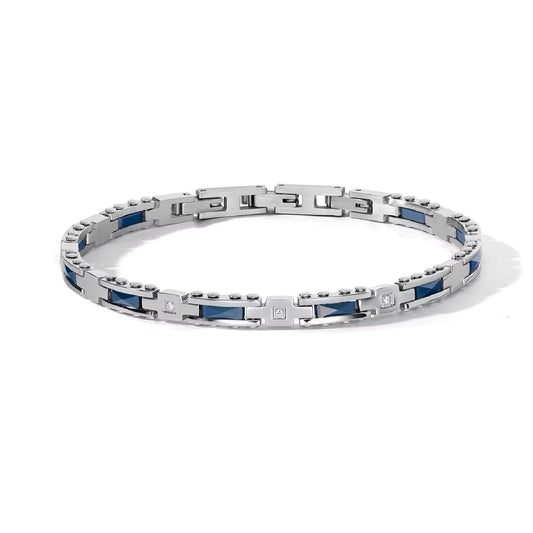 Bracciale Comete in acciaio ceramica blu e diamante uomo 21,7 cm