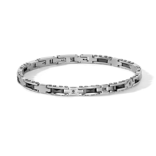 Bracciale Comete in acciaio ceramica nera e diamante uomo 21,7 cm