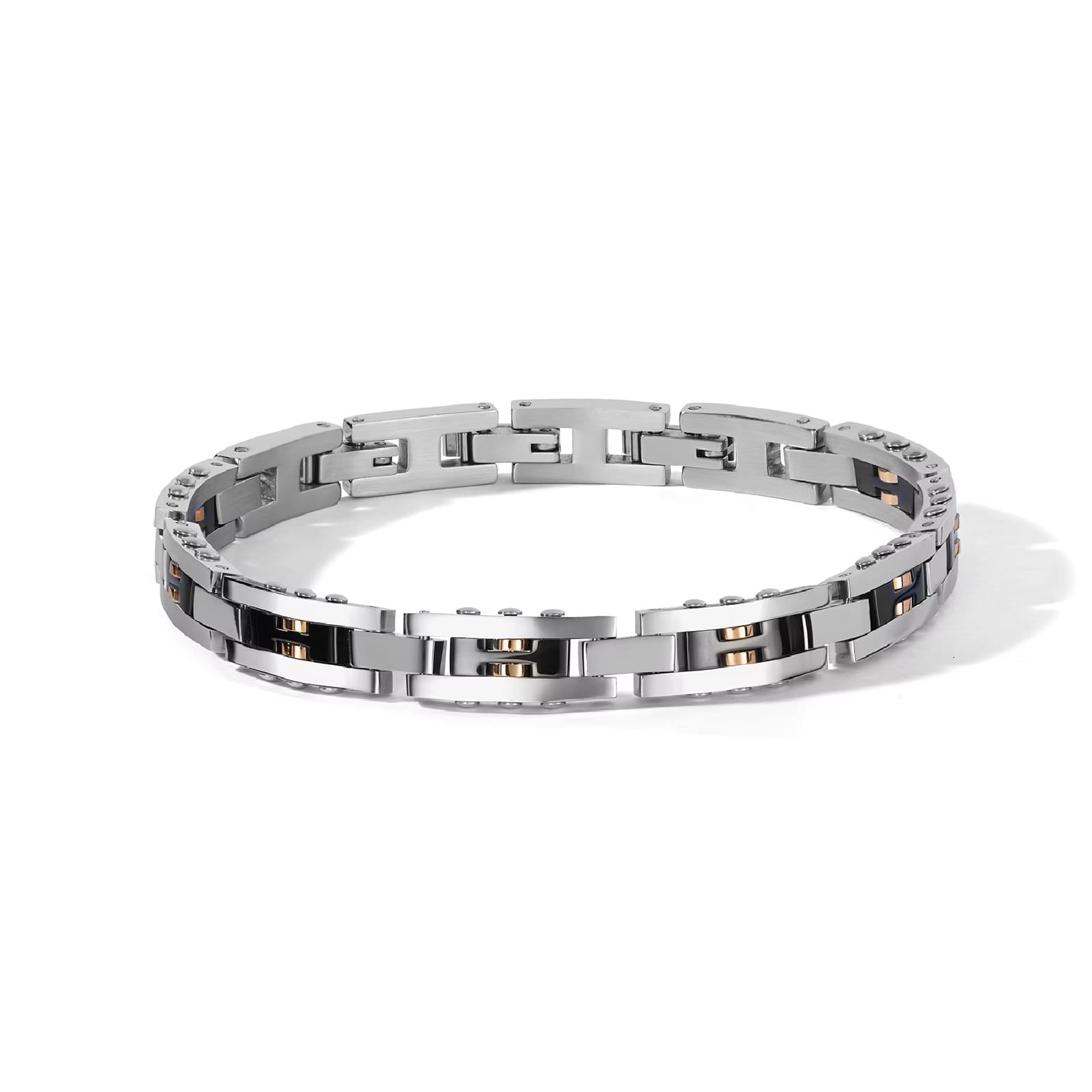 Bracciale catena Comete in acciaio pvd oro rosa e nero uomo 21 cm