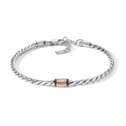 Bracciale catena Comete in acciaio e oro rosa diamante uomo 21 cm