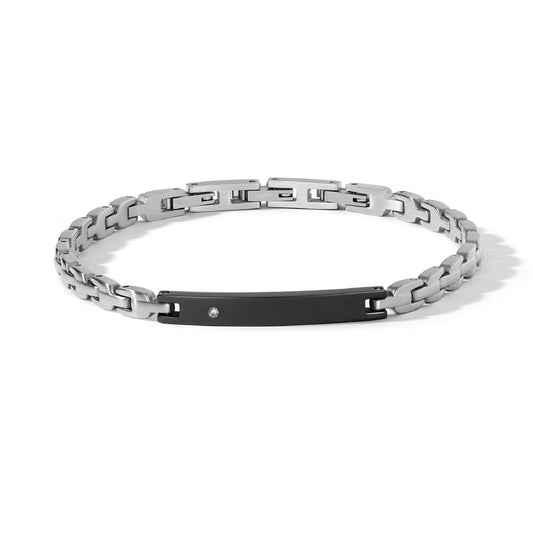 Bracciale catena Comete in acciaio pvd nero e diamante uomo 21 cm