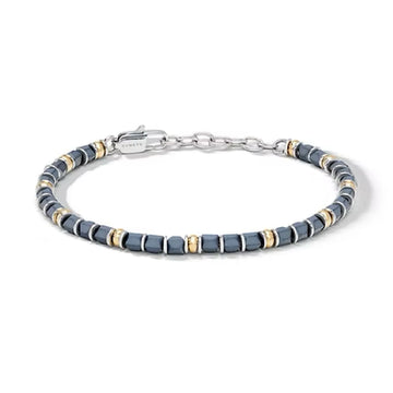 Bracciale Comete in acciaio con ematite grigia e PVD giallo 21 cm