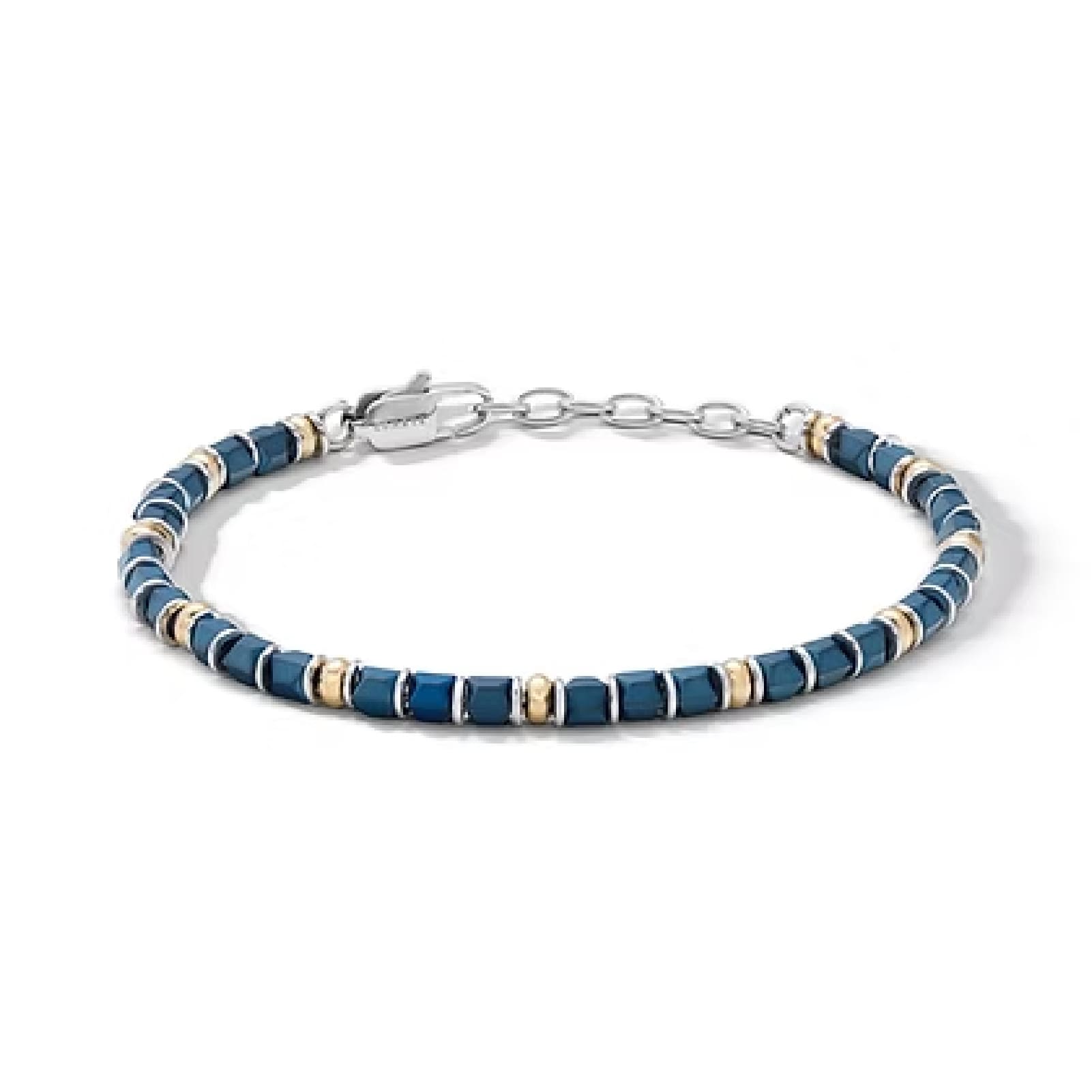 Bracciale regolabile Comete in acciaio con pietre blu da uomo 21 cm