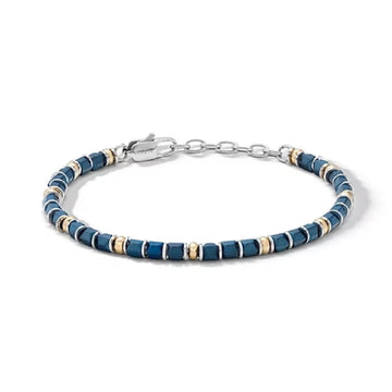 Bracciale regolabile Comete in acciaio con pietre blu da uomo 21 cm
