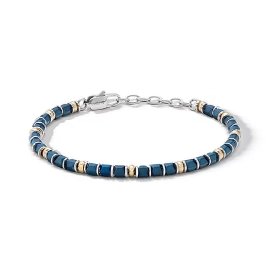 Bracciale regolabile Comete in acciaio con pietre blu da uomo 21 cm