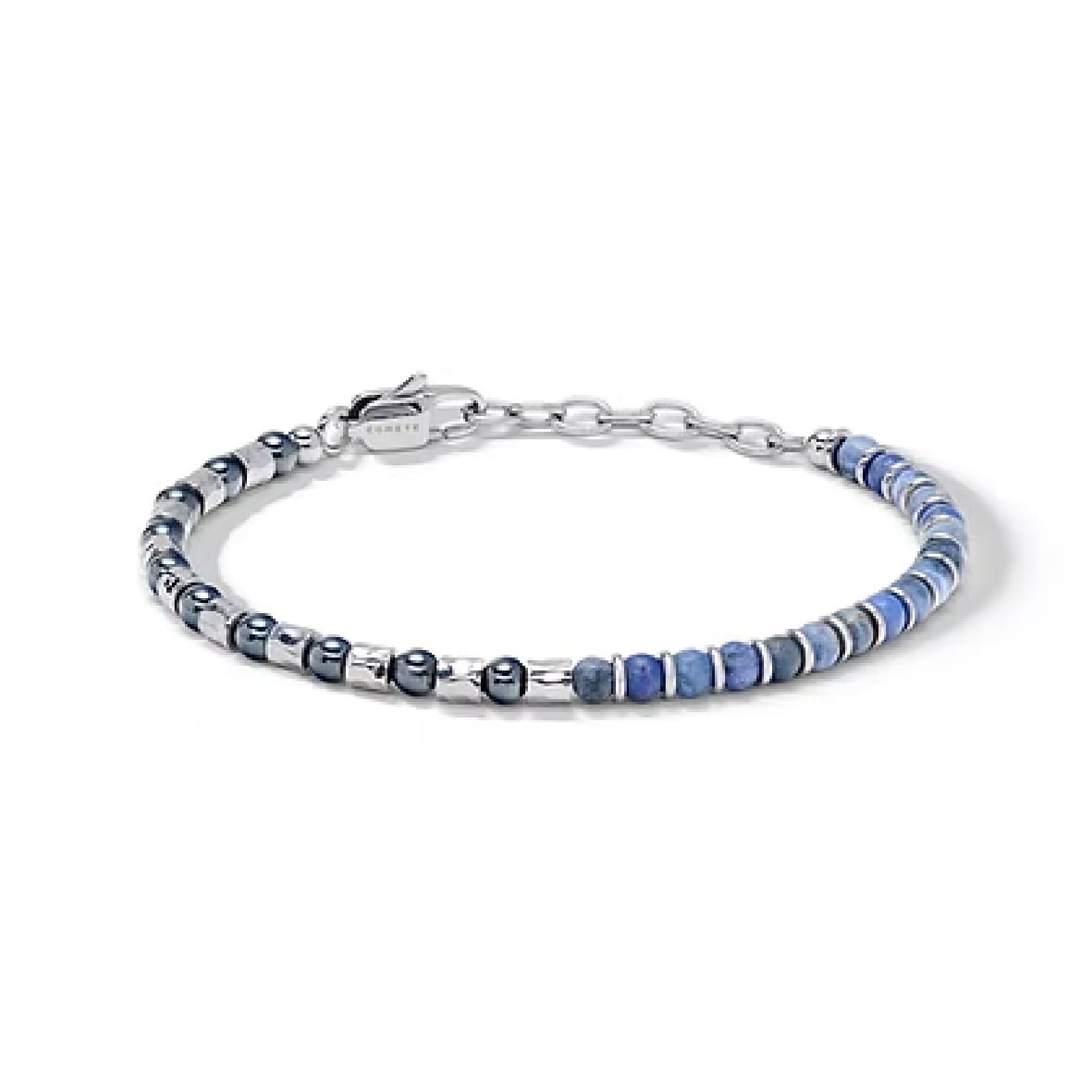 Bracciale regolabile Comete in acciaio con pietre blu da uomo 21 cm