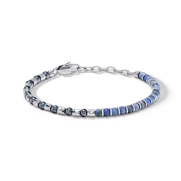 Bracciale regolabile Comete in acciaio con pietre blu da uomo 21 cm