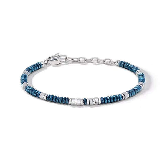 Bracciale regolabile Comete in acciaio con pietre blu da uomo 21 cm