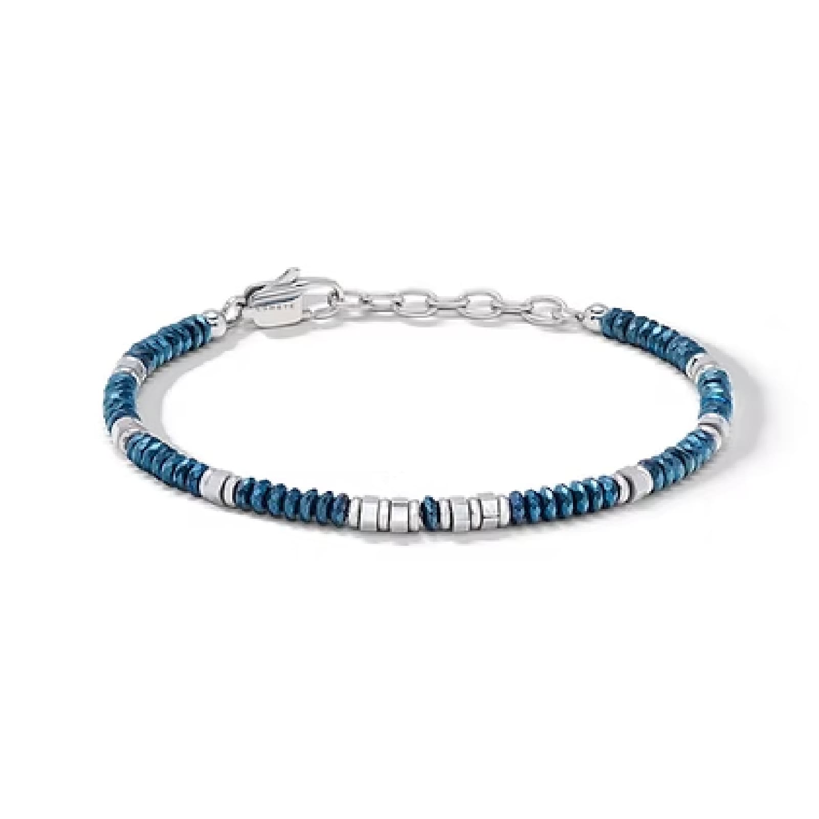 Bracciale regolabile Comete in acciaio con pietre blu da uomo 21 cm