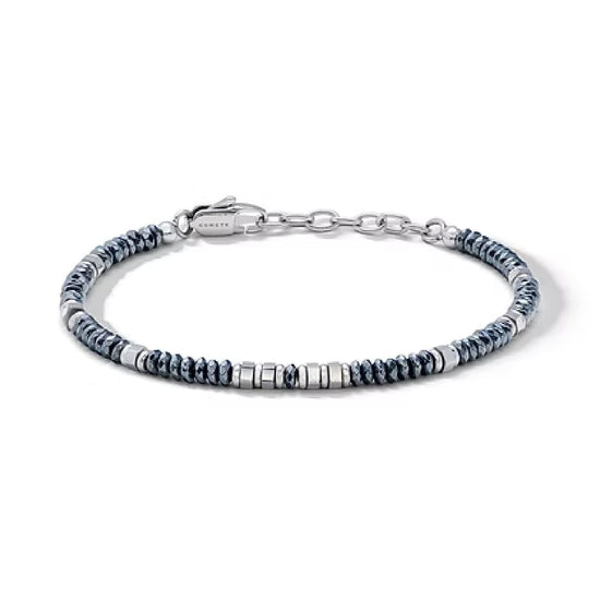 Bracciale Comete in acciaio con ematite grigia da uomo 21 cm