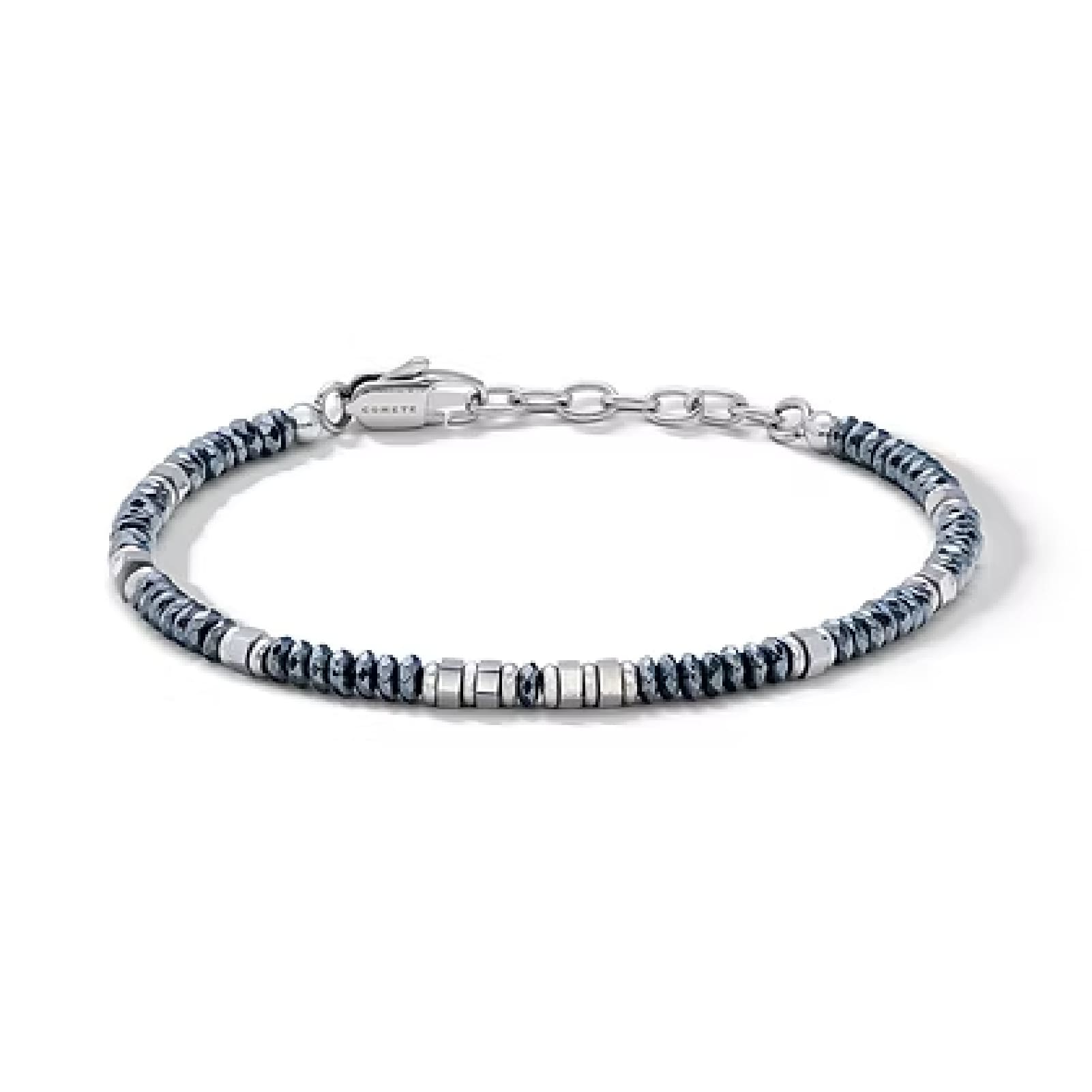 Bracciale Comete in acciaio con ematite grigia da uomo 21 cm