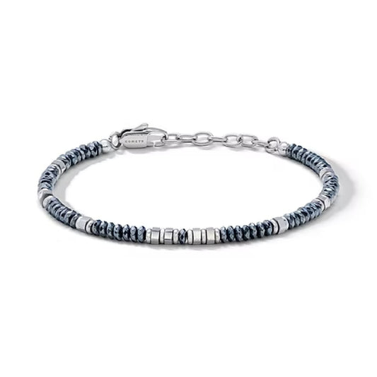 Bracciale Comete in acciaio con ematite grigia da uomo 21 cm