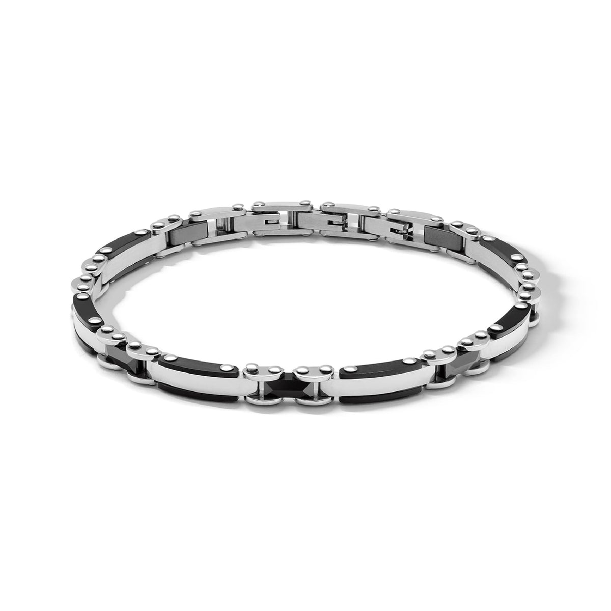 Bracciale catena Comete in acciaio e pvd nero ceramica nera 21 cm