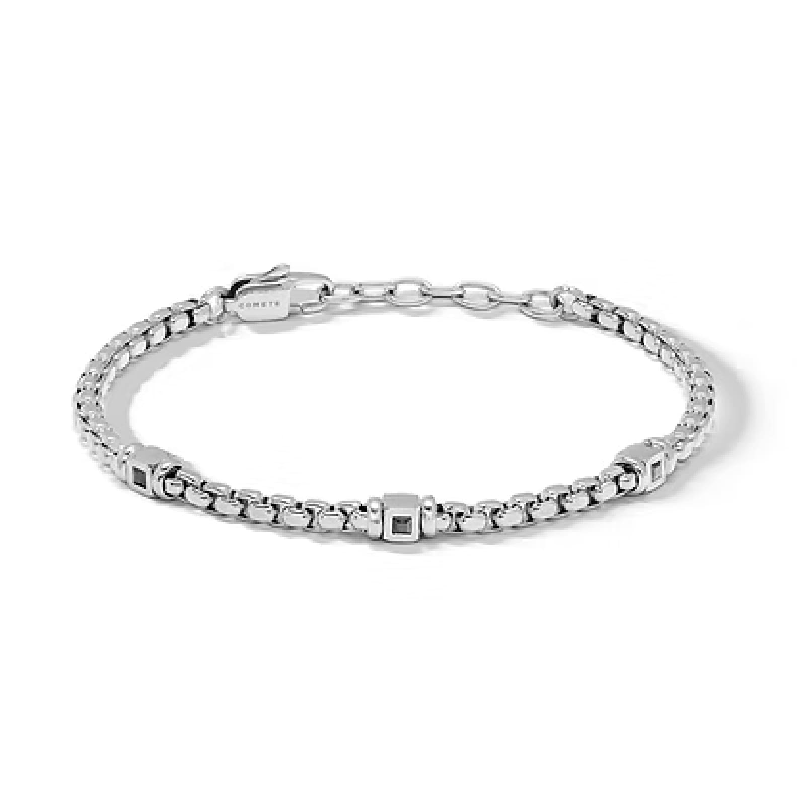 Bracciale catena Comete in acciaio e zirconi neri da uomo 21 cm