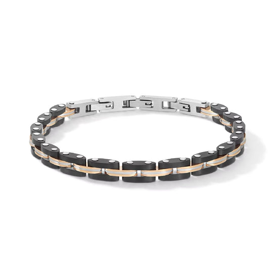 Bracciale catena Comete in acciaio e pvd nero e rosè 21 cm