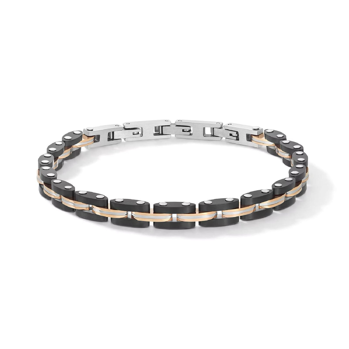 Bracciale catena Comete in acciaio e pvd nero e rosè 21 cm