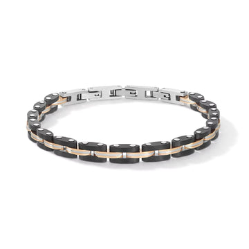 Bracciale catena Comete in acciaio e pvd nero e rosè 21 cm