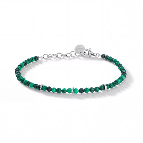 Bracciale catena Comete in argento malachite verde e zirconi 21 cm