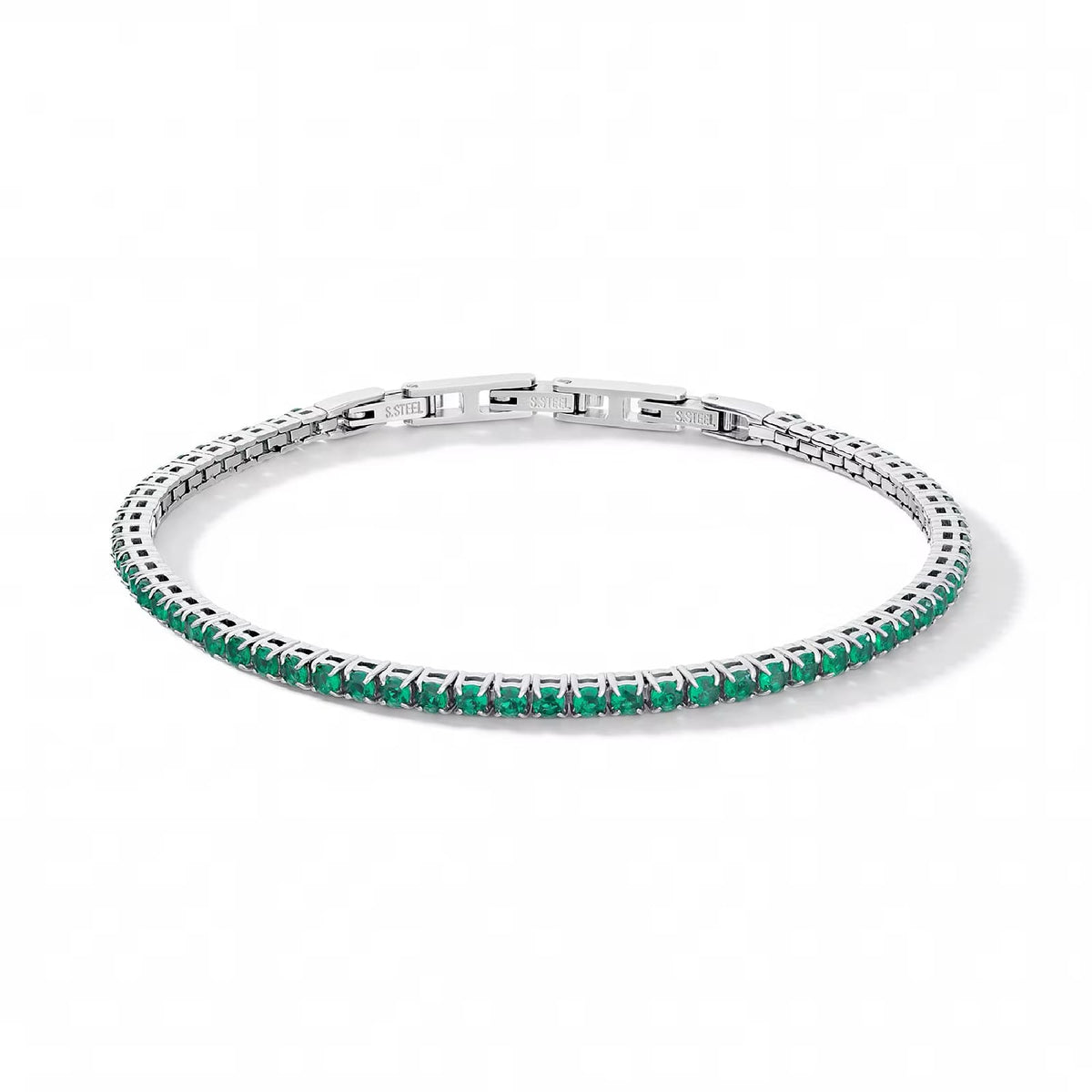 Bracciale tennis Comete in acciaio con zirconi verdi 21 cm