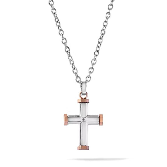 Collana da uomo Comete in acciaio con croce e zircone nero MISURA UNICA