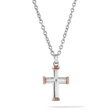 Collana da uomo Comete in acciaio con croce e zircone nero MISURA UNICA