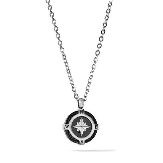 Collana Comete da uomo con rosa dei venti in acciaio