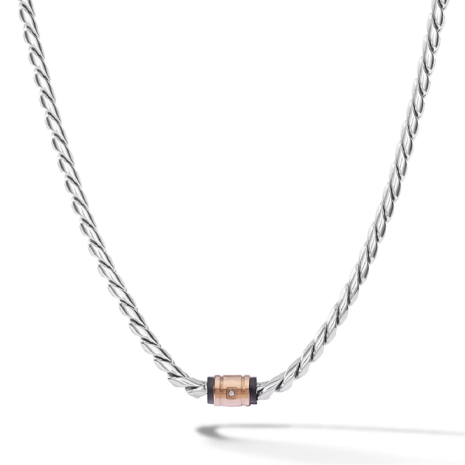Collana Comete in acciaio e oro rosa con diamante uomo MISURA UNICA