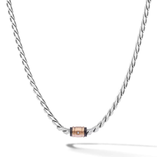 Collana Comete in acciaio e oro rosa con diamante uomo MISURA UNICA