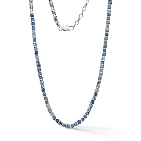 Collana girocollo Comete in acciaio con pietre blu e grigie MISURA UNICA