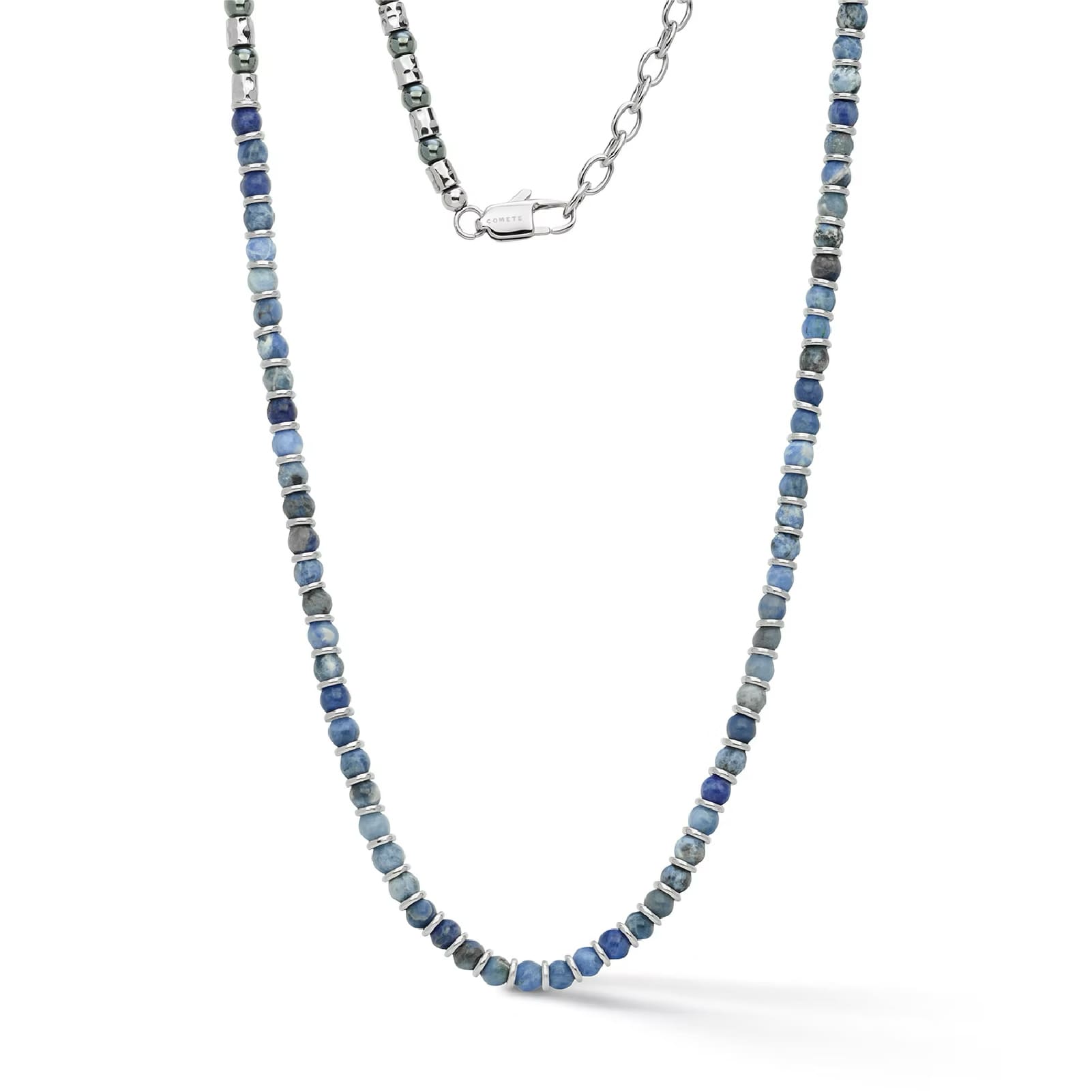 Collana girocollo Comete in acciaio con pietre blu e grigie MISURA UNICA