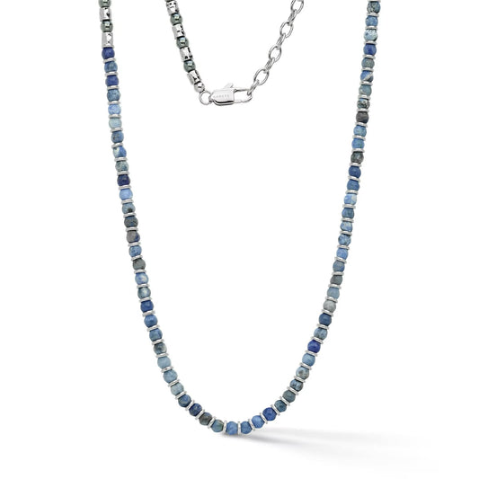 Collana girocollo Comete in acciaio con pietre blu e grigie MISURA UNICA