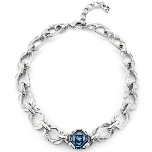 Collana donna Uno de 50 Charismatic lega metallica maglie spesse cristallo blu COL1849AZUMTL0U-1