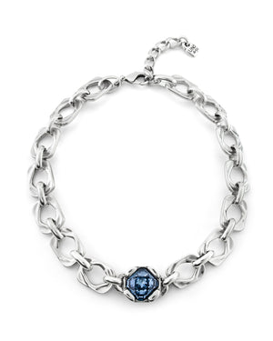 Collana girocollo da donna Uno de 50 Charismatic Marvelous in lega metallica con maglie spesse e cristallo blu al centro COL1849AZUMTL0U