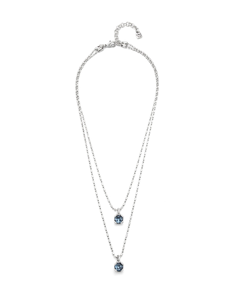 Collana girocollo da donna Uno de 50 Charismatic Aura Blue in lega metallica con doppia catena e punti luce di cristalli blu COL1866AZUMTL0U