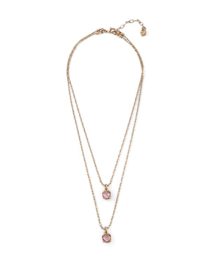 Collana girocollo donna Uno de 50 Charismatic Aura Pink lega metallica dorata doppia catena e punti luce di cristalli rosa COL1866RSAORO0U
