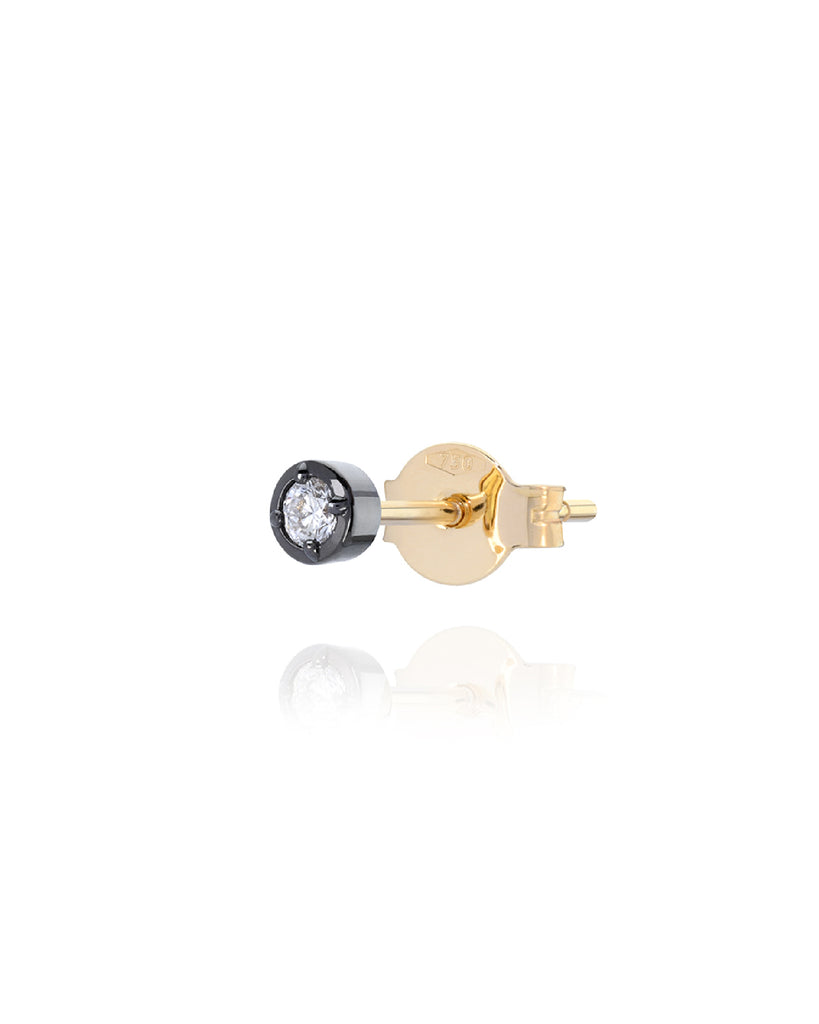 Mono orecchino punto luce Burato Solitaire da donna in oro giallo 18kt rodio nero e diamante di 0,05ct CQ619
