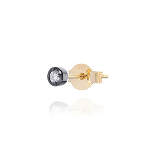 Mono orecchino punto luce Burato Solitaire da donna in oro giallo 18kt rodio nero e diamante di 0,10ct CQ621