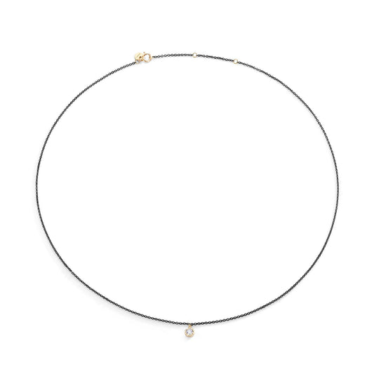 Collana donna Burato Solitaire argento nero ciondolo oro diamante 0,10ct CQ625-1