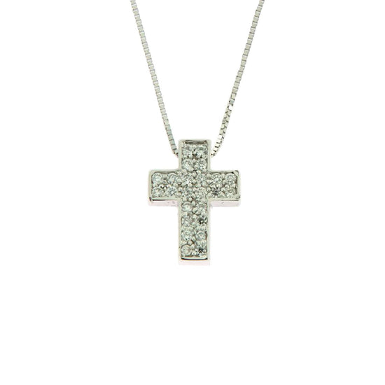 Collana donna Rose Gioielli in oro bianco con croce di diamanti 0,12ct CR057-1