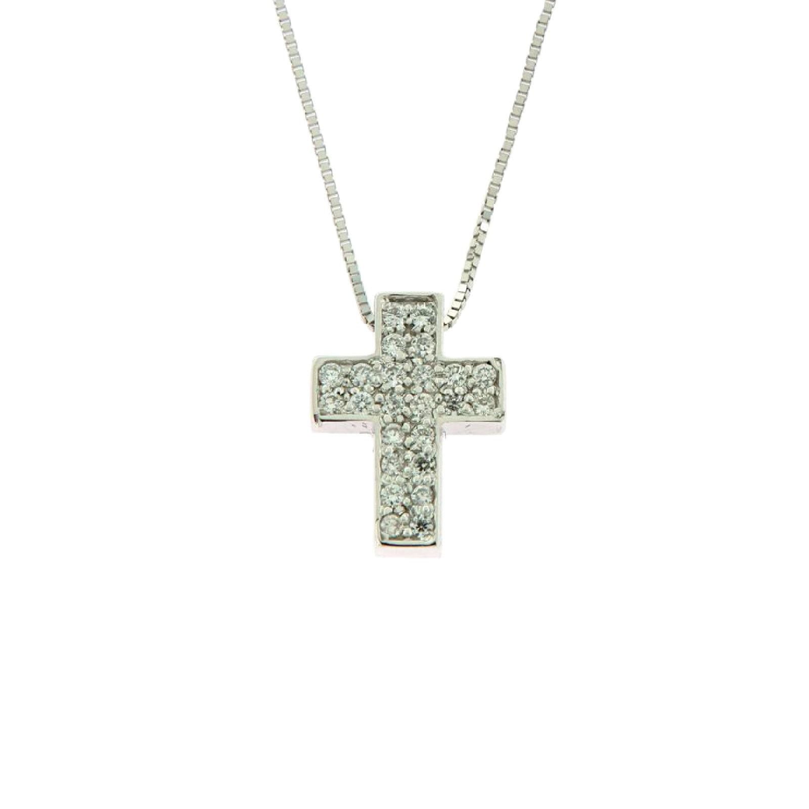 Collana donna Rose Gioielli in oro bianco con croce di diamanti 0,12ct CR057-1