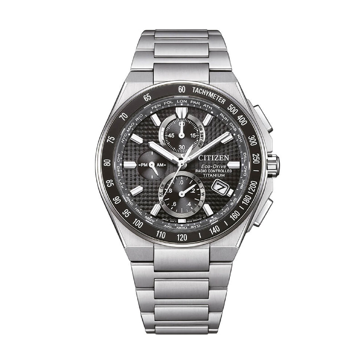 Orologio cronografo Citizen AT8 in supertitanio e nero MISURA UNICA