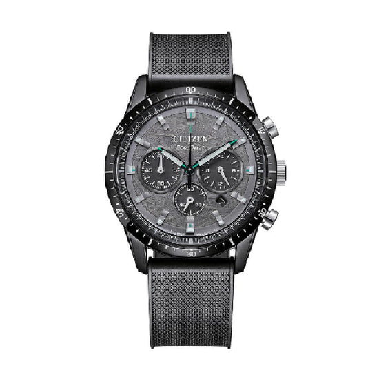 Orologio crono Citizen eco drive acciaio mesh quadrante nero MISURA UNICA