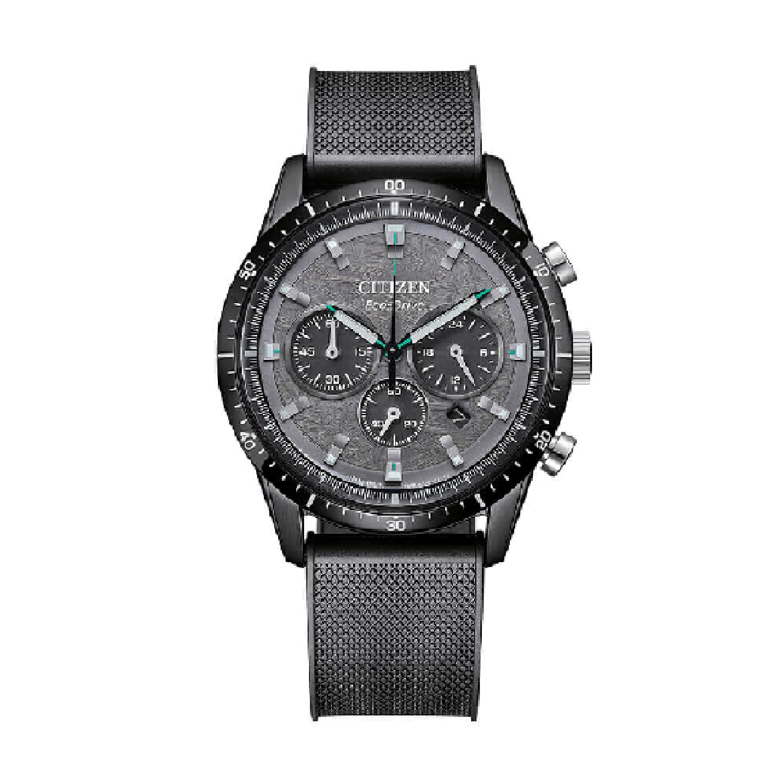 Orologio crono Citizen eco drive acciaio mesh quadrante nero MISURA UNICA
